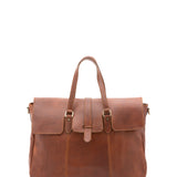 Borsa da viaggio unisex in vera pelle 100% cotone 4066-MARRONE Alessia Firenze