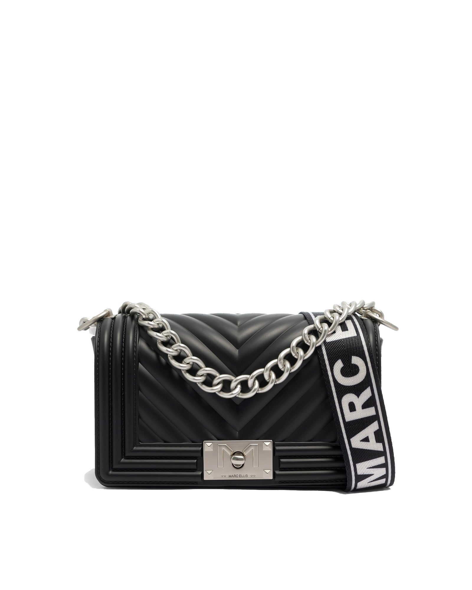 Borsa a mano da donna 100% Pvc FLAT S-BLACK + OFF SILVER Marc Ellis