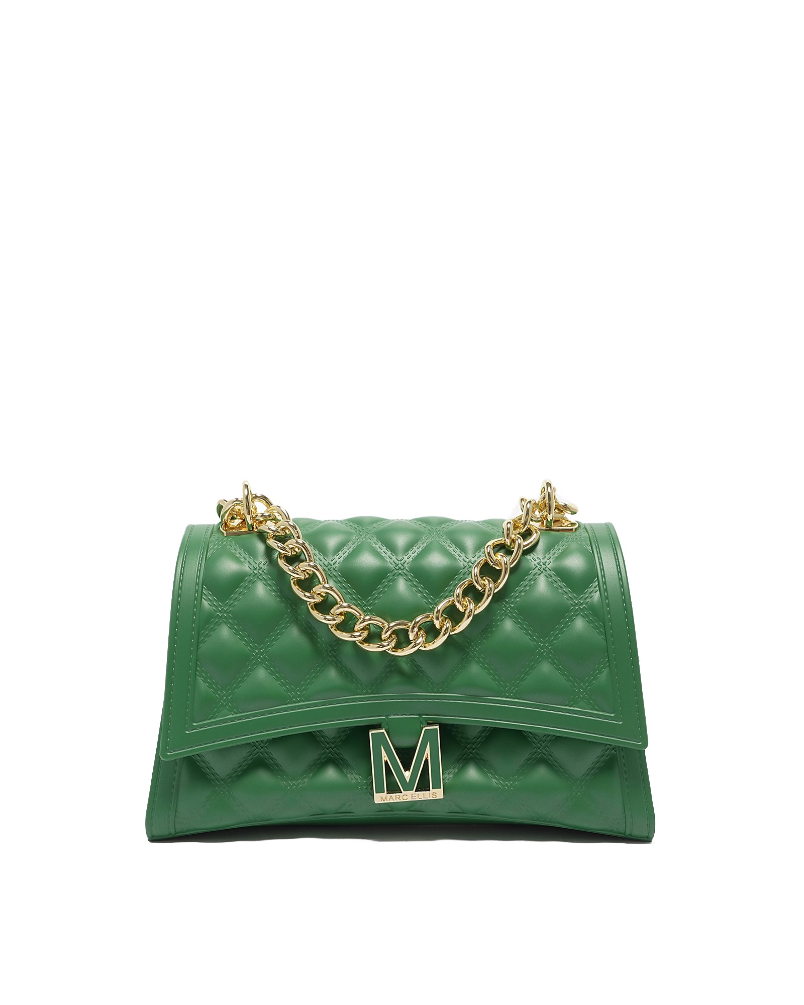 Borsa a mano da donna 100% Pvc FLAT RHOMBUS M-EMERALD GREEN + GOLD Marc Ellis