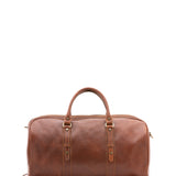 Borsa da viaggio unisex in vera pelle 100% cotone 4514-MARRONE Alessia Firenze
