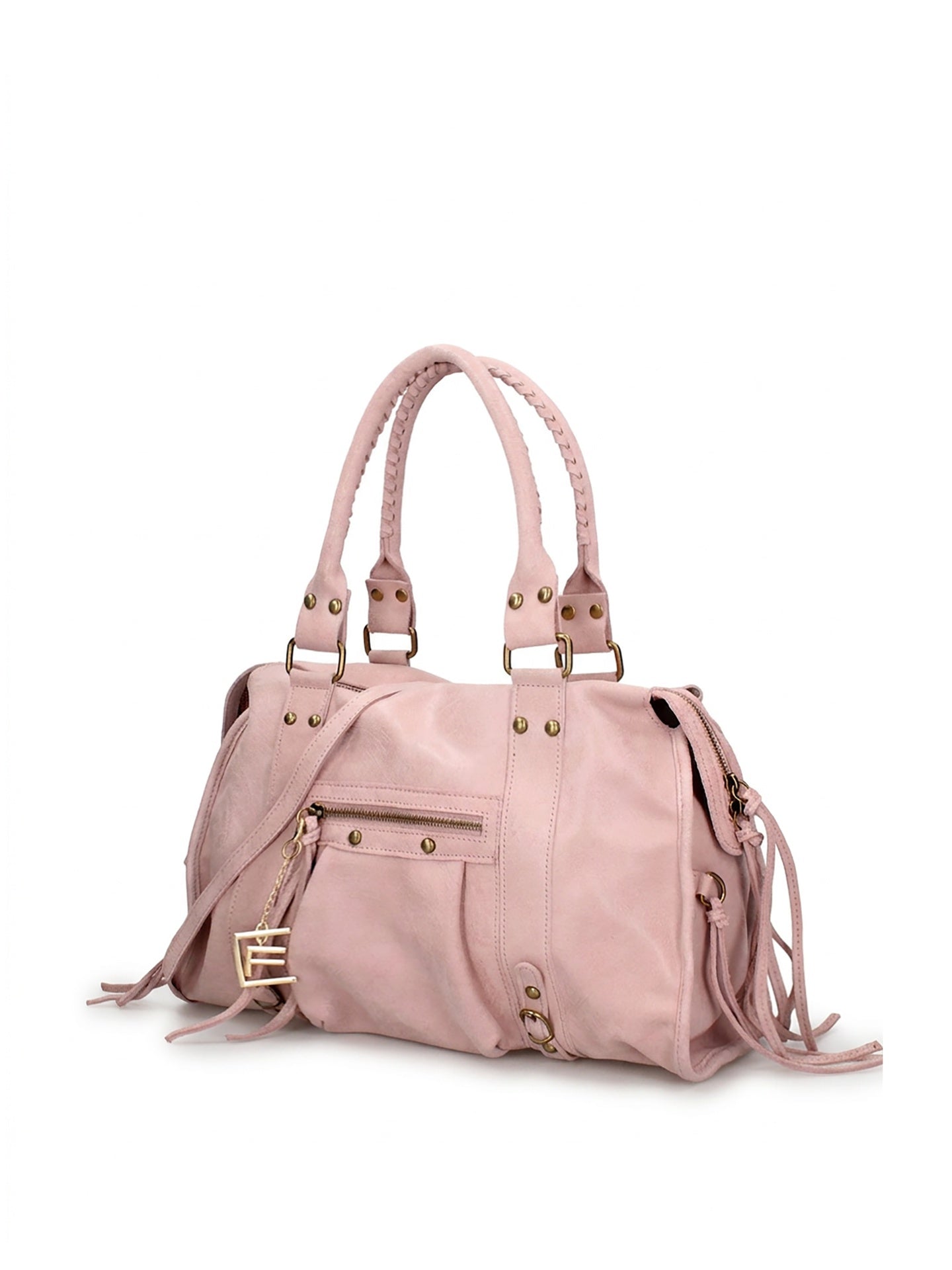 Borsa a Spalla in Genuine Printed Suede Leather Rosa