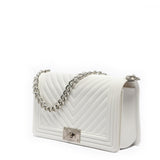 Borsa a mano da donna 100% PVC FLAT M-WHITE + OFF SILVER Marc Ellis