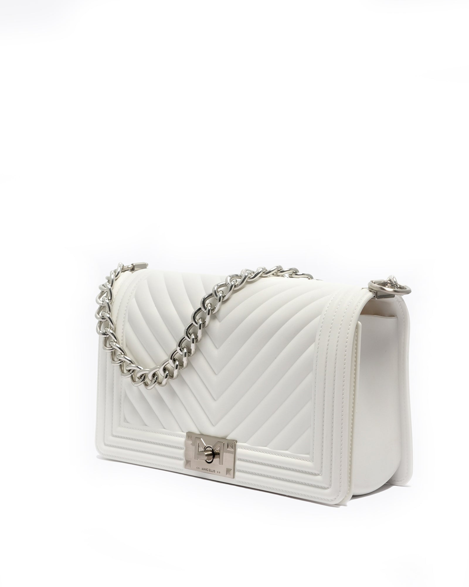 Borsa a mano da donna 100% PVC FLAT M-WHITE + OFF SILVER Marc Ellis