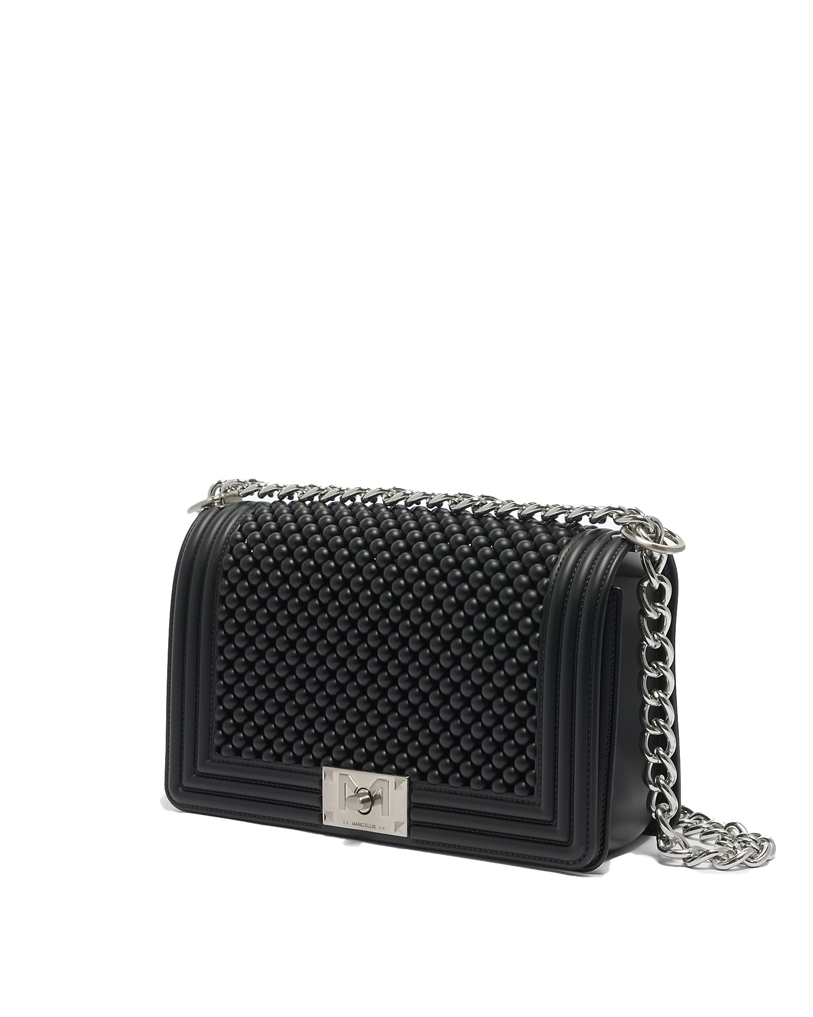 Borsa a mano da donna 100% Pvc FLAT M BALL-BLACK + SILVER Marc Ellis