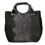 Eufemia Borsa a spalla da donna Pelle Croco Stampata 9007 1-NERO Gave Lux