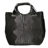 Eufemia Borsa a spalla da donna Pelle Croco Stampata 9007 1-NERO Gave Lux