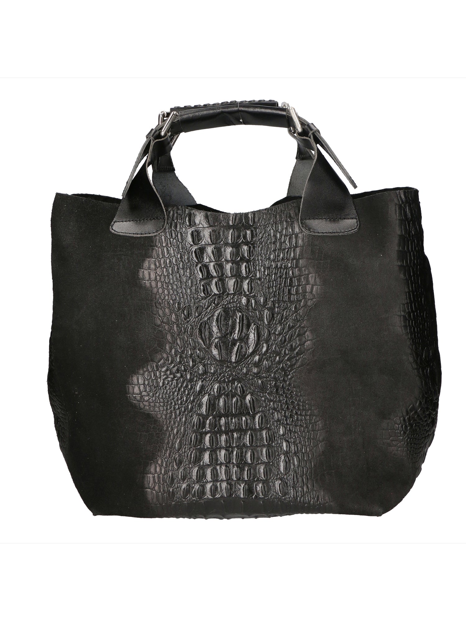 Eufemia Borsa a spalla da donna Pelle Croco Stampata 9007 1-NERO Gave Lux