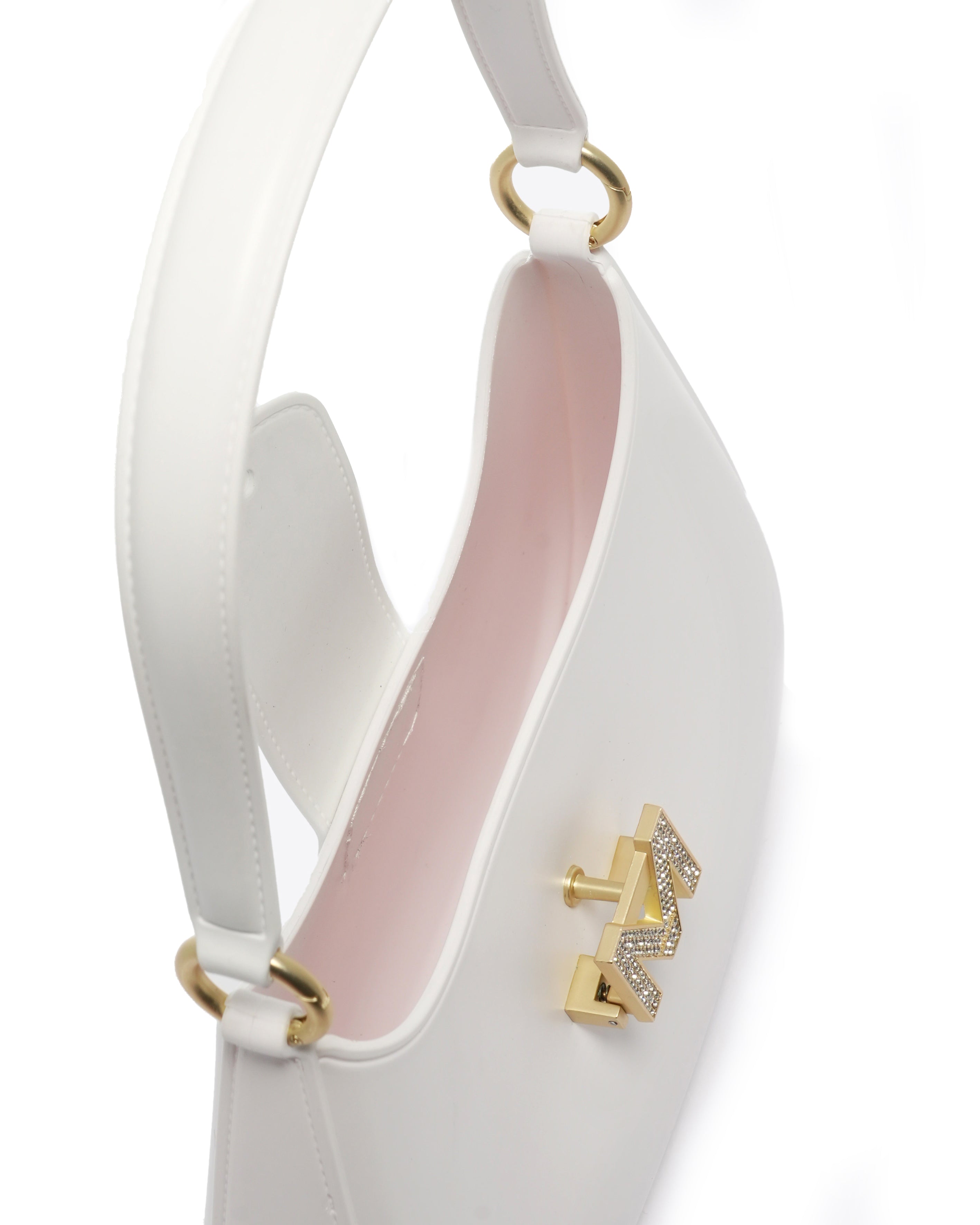 Borsa a spalla da donna 100% Pvc FLAT NEW YORK-WHITE + OFF GOLD Marc Ellis