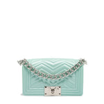 Borsa a mano da donna 100% Pvc FLAT XS MANHATTAN-VERDE ACQUA + SILVER Marc Ellis