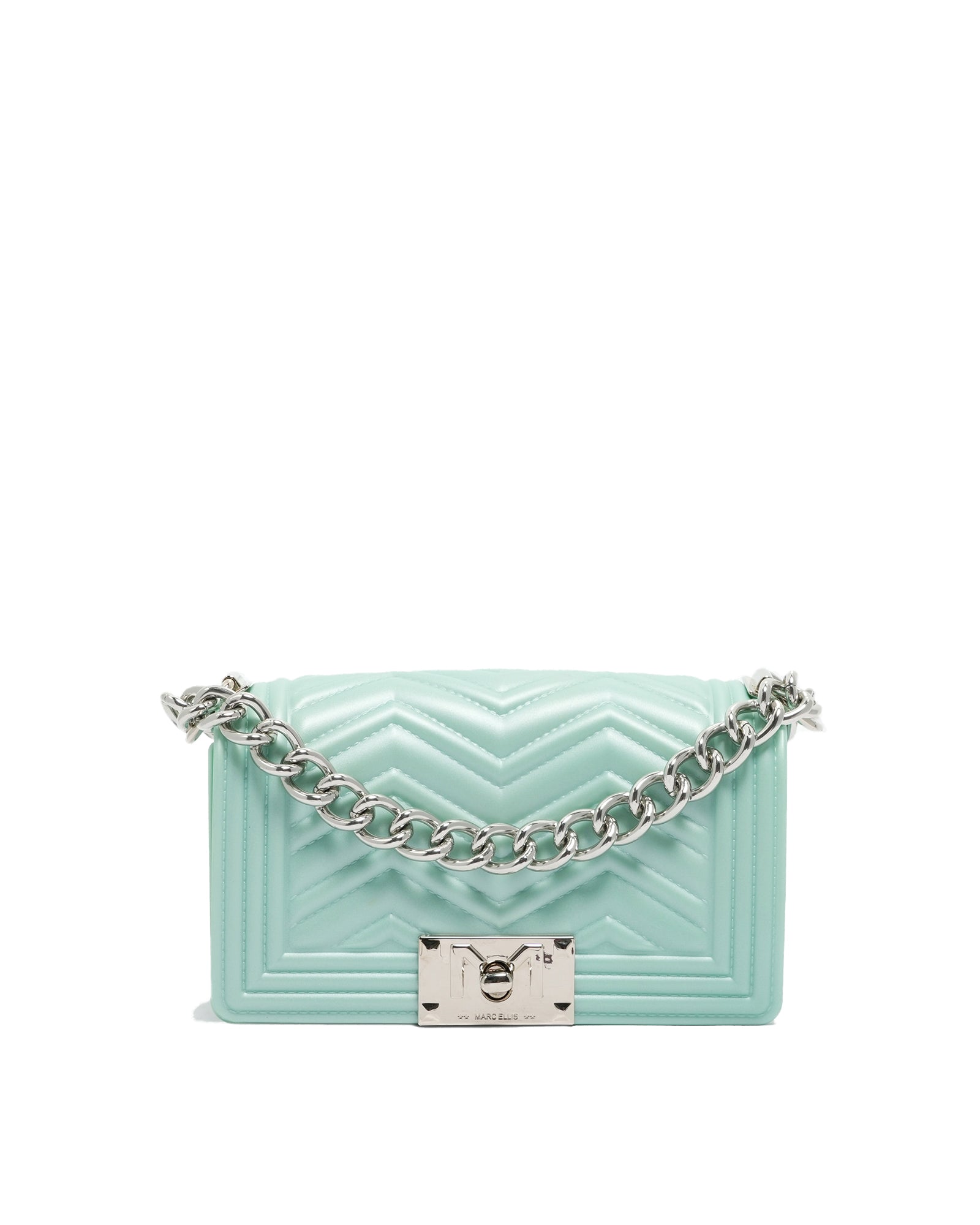 Borsa a mano da donna 100% Pvc FLAT XS MANHATTAN-VERDE ACQUA + SILVER Marc Ellis