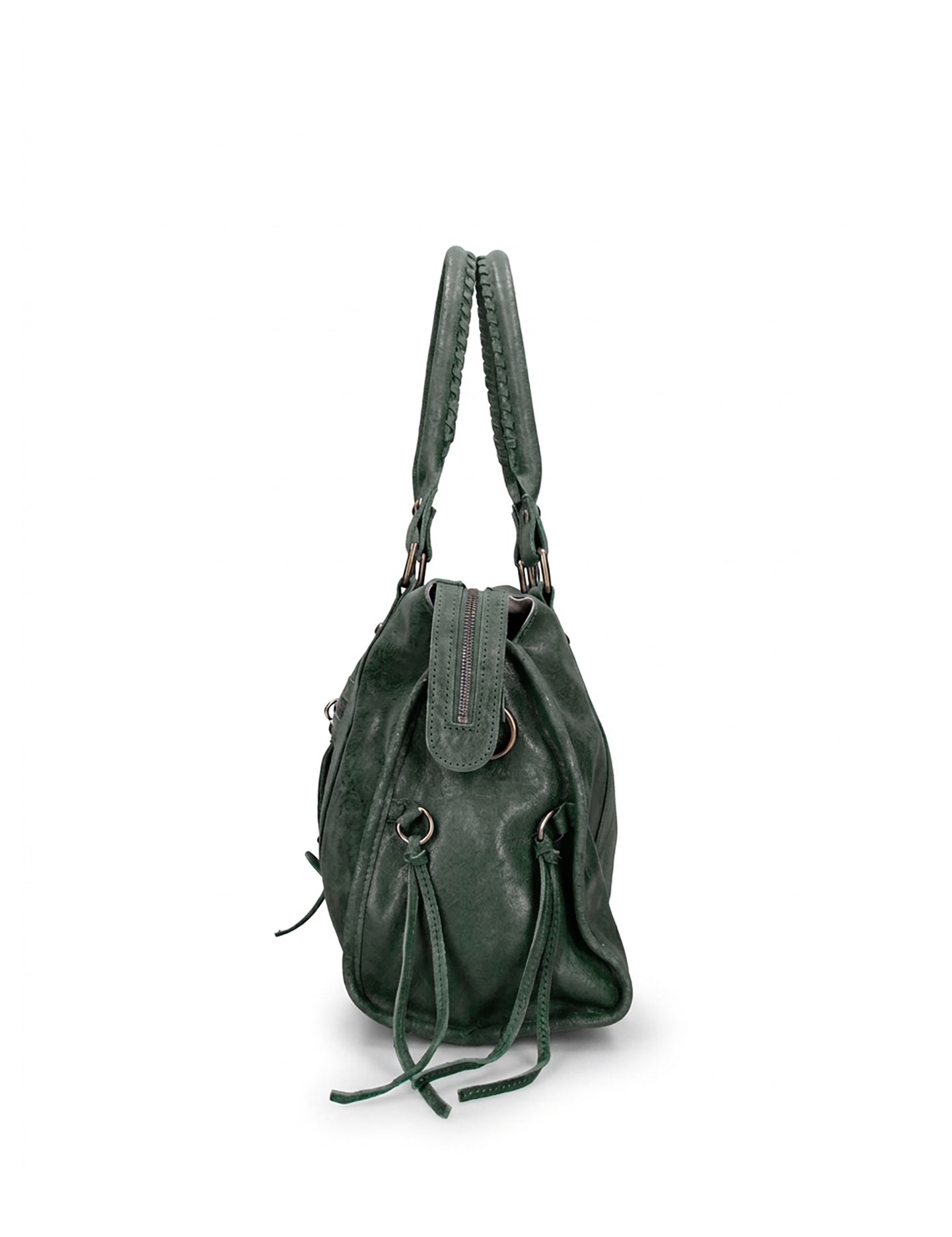 Borsa a Spalla in Genuine Printed Suede Leather Verde