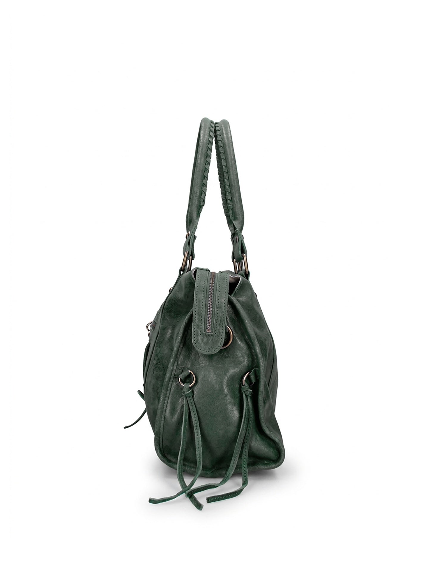 Borsa a Spalla in Genuine Printed Suede Leather Verde
