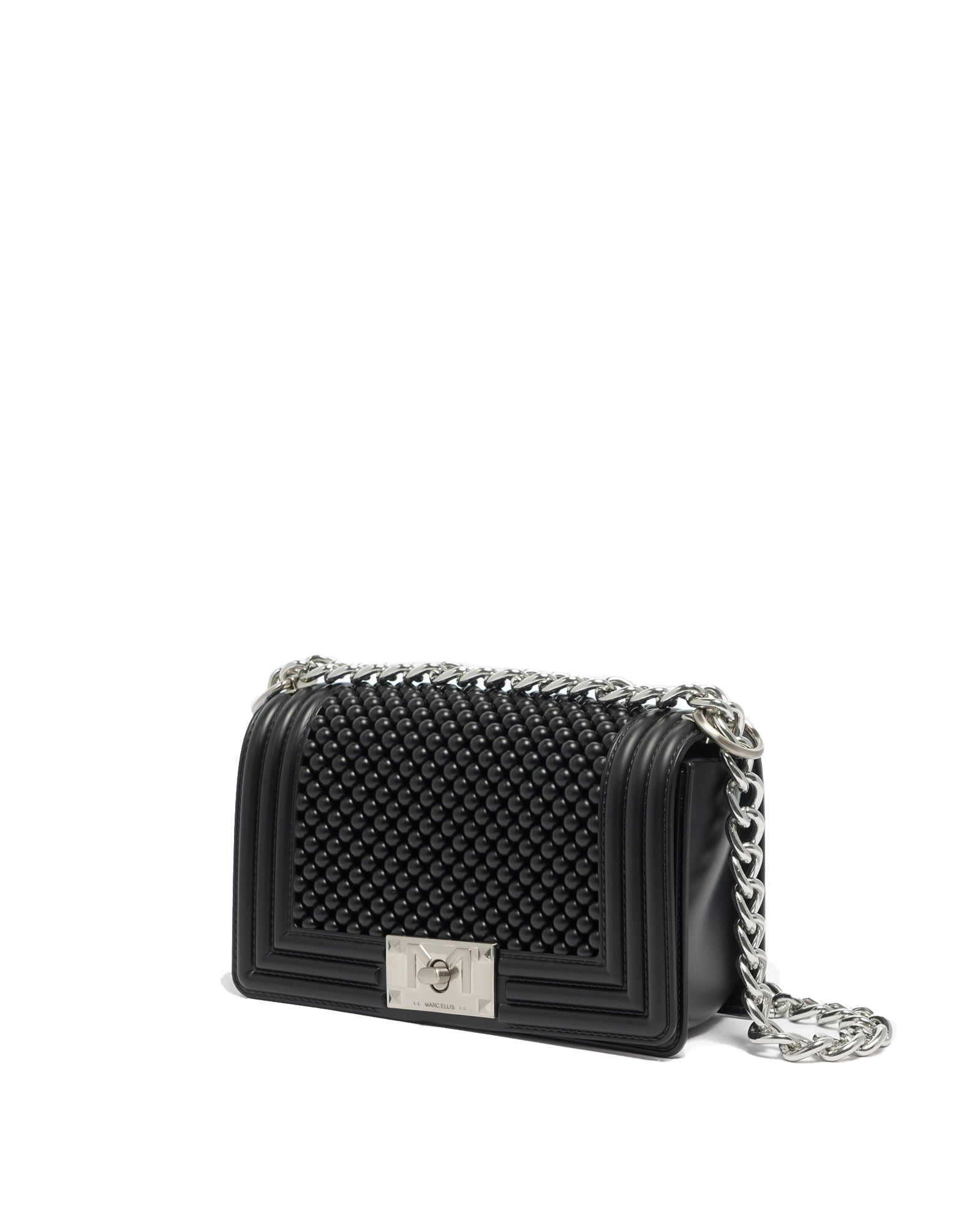 Borsa a mano da donna 100% Pvc FLAT S BALL-BLACK + BRUSH SILVER Marc Ellis