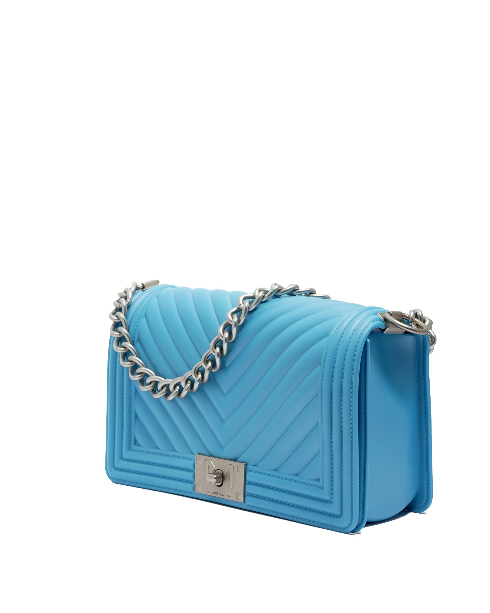 Borsa a mano da donna 100% PVC FLAT M-NORSE BLUE + OFF SILVER Marc Ellis