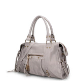 Borsa a Spalla in Genuine Printed Suede Leather Grigio Chiaro