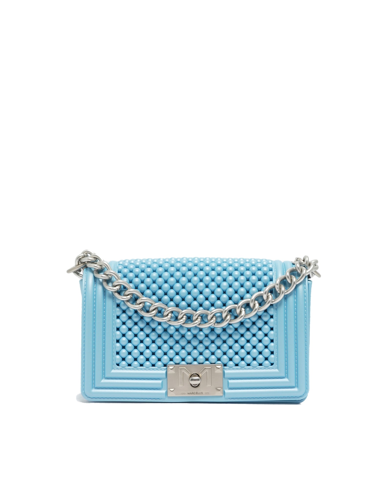 Borsa a mano da donna 100% Pvc FLAT S BALL-NORSE BLUE + OFF SILVER Marc Ellis