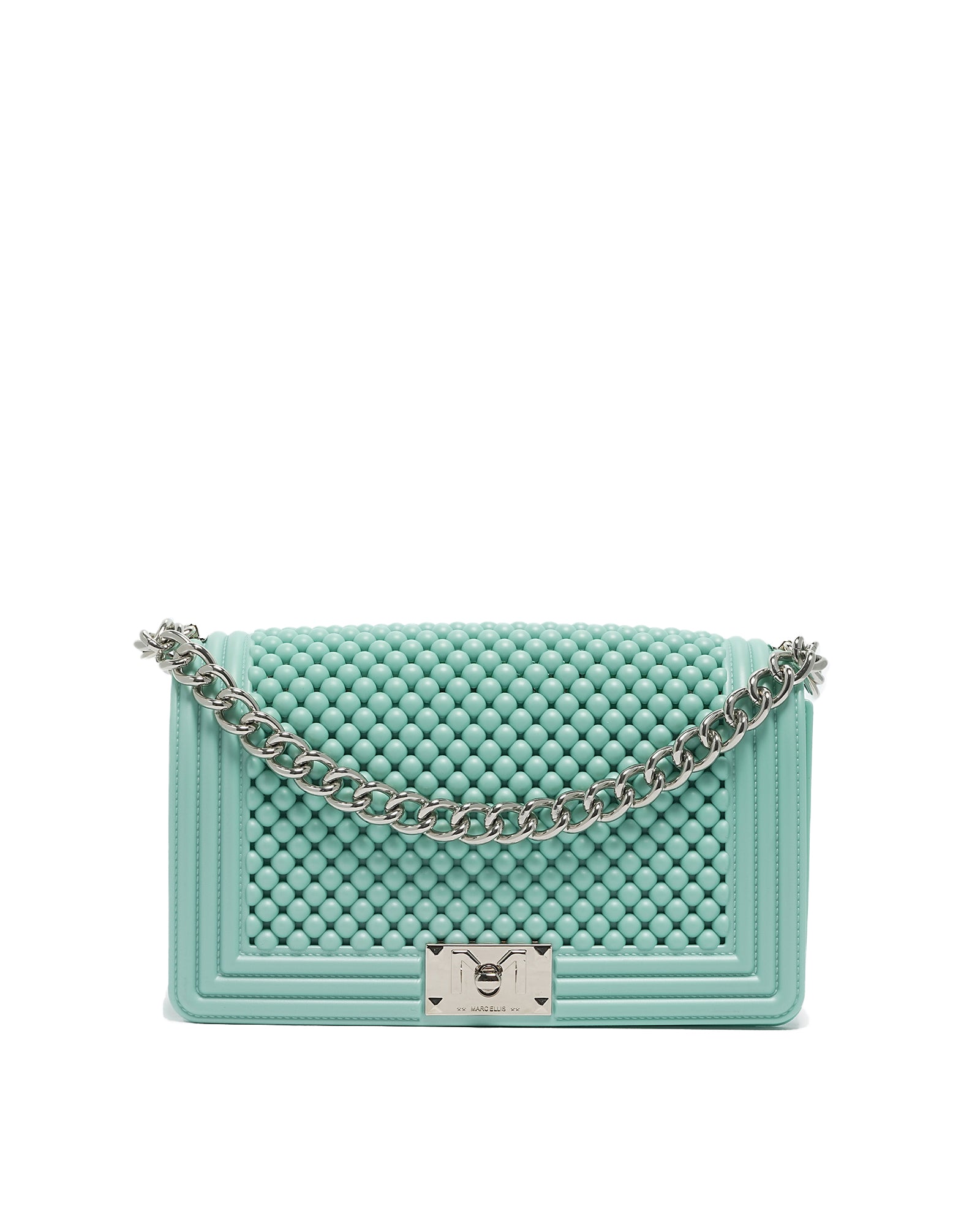 Borsa a mano da donna 100% Pvc FLAT M BALL-VERDE ACQUA + SILVER Marc Ellis