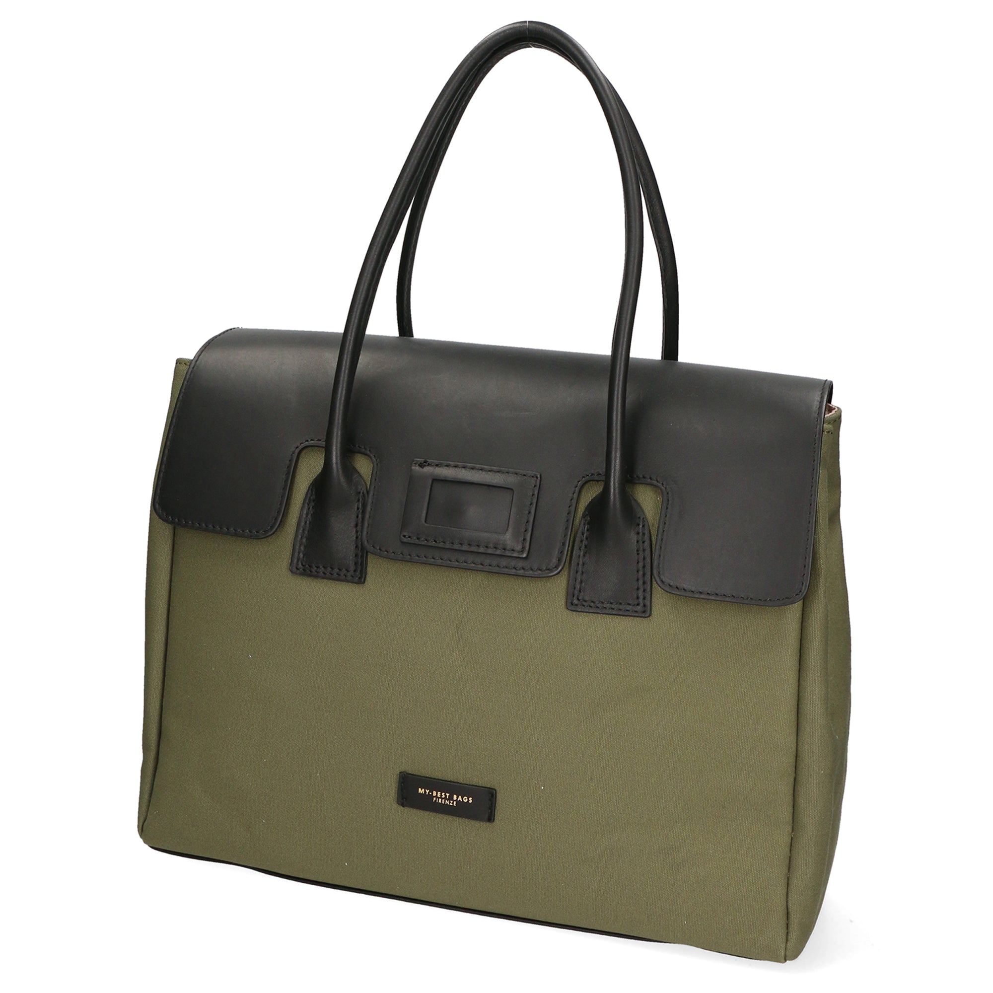 Borsa a mano da donna Vera pelle e cotone MYB-7038-SS-104 MILITARE My Best Bag