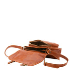 Borsa a tracolla da donna 100% vera pelle 5529-Cognac I Fratelli