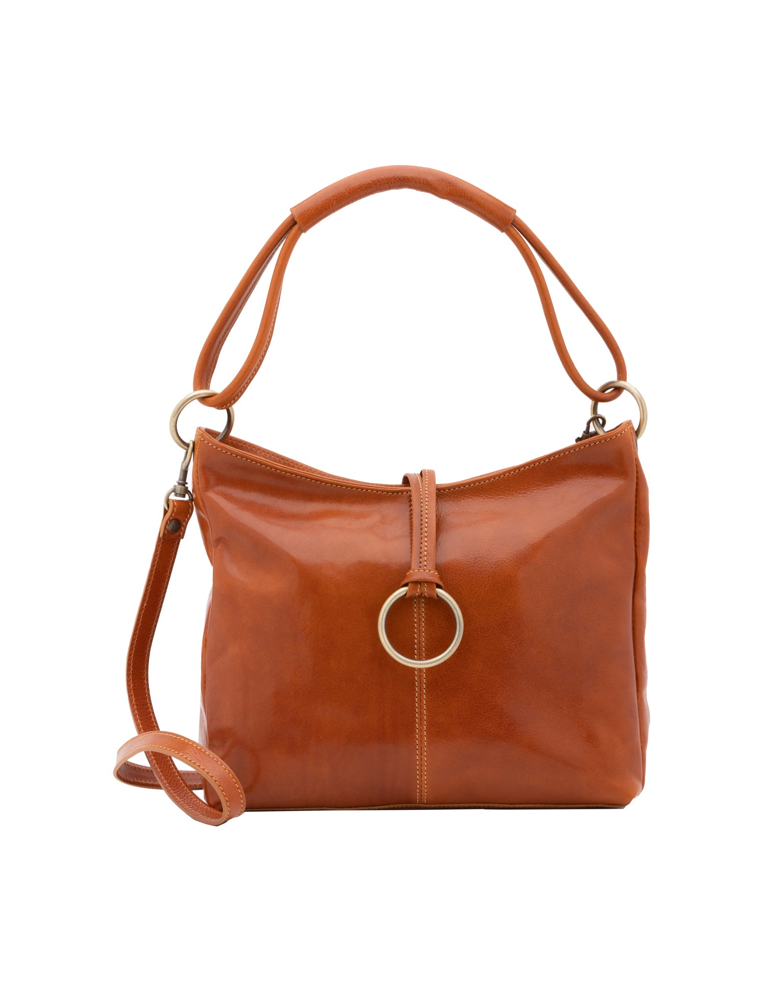 Borsa a spalla da donna 100% pelle 5541-Cognac I Fratelli
