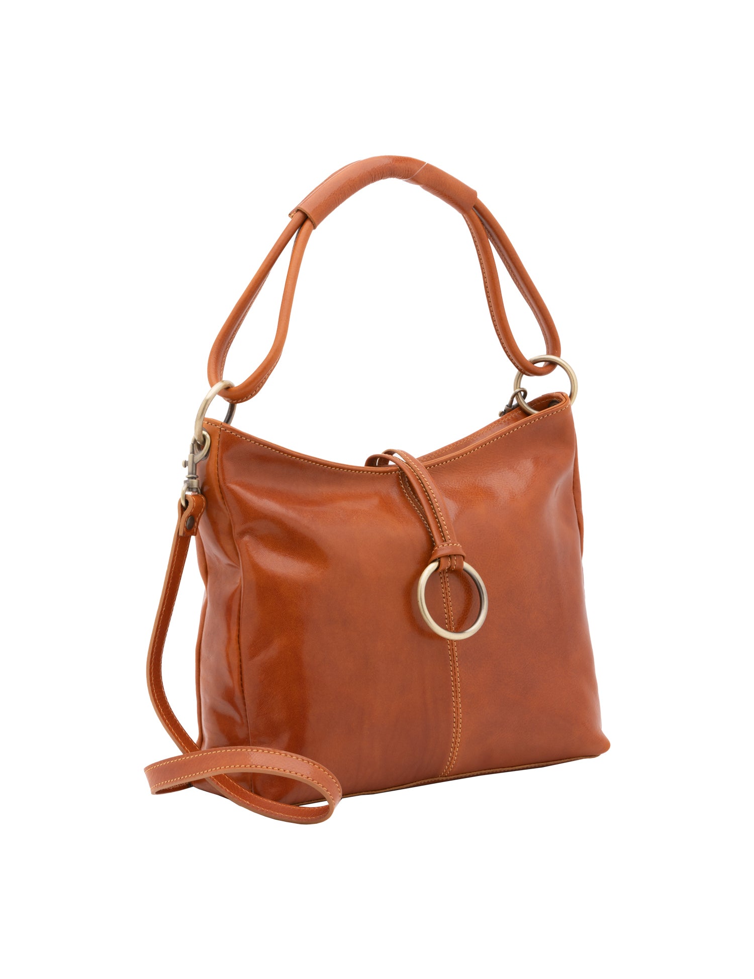 Borsa a spalla da donna 100% pelle 5541-Cognac I Fratelli
