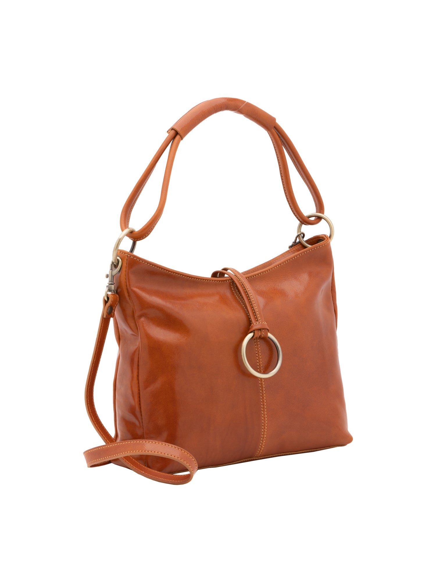 Borsa a spalla da donna 100% pelle 5541-Cognac I Fratelli