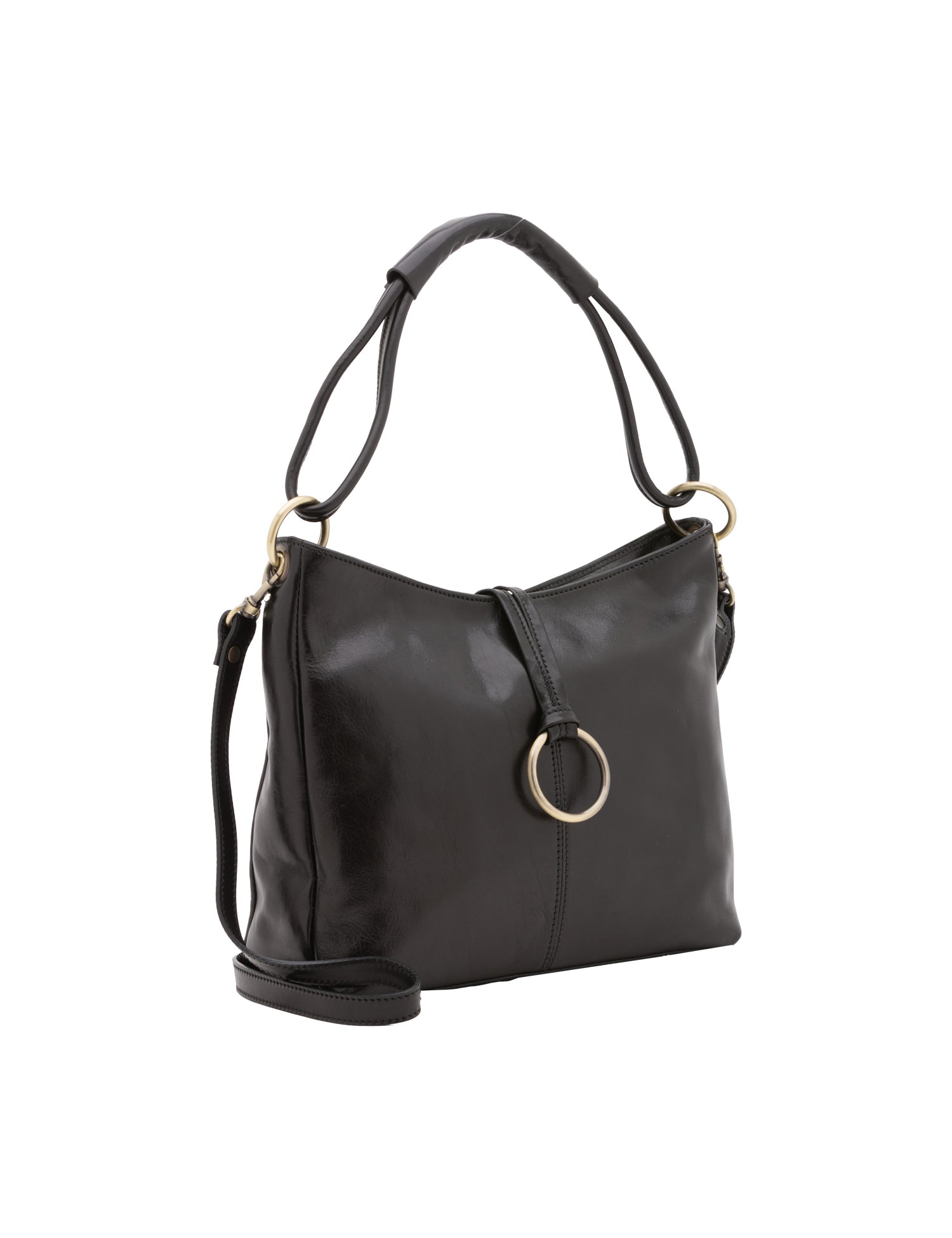 Borsa a spalla da donna 100% pelle 5541-Nero I Fratelli