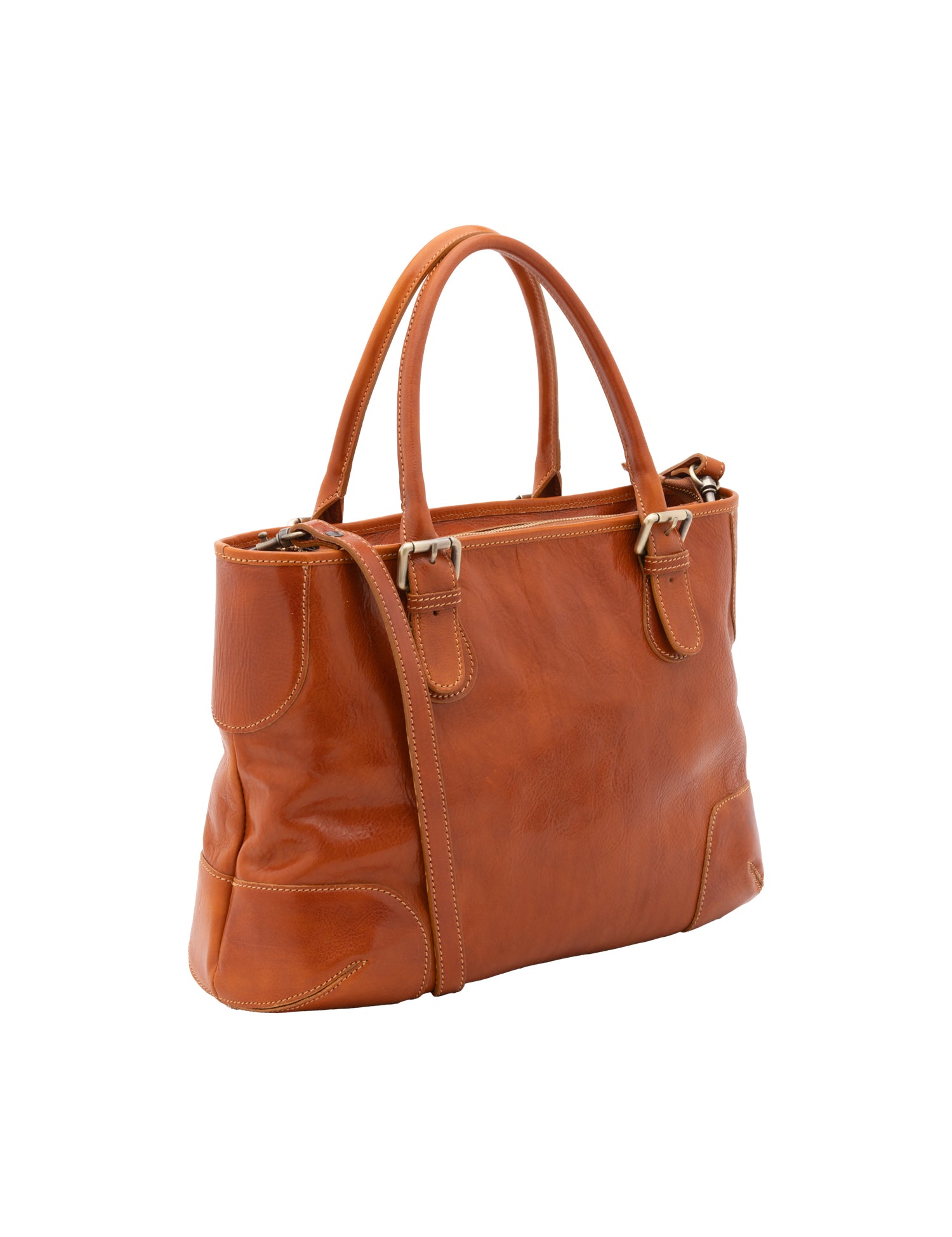 Borsa a tracolla da donna 100% pelle 5566-Cognac I Fratelli