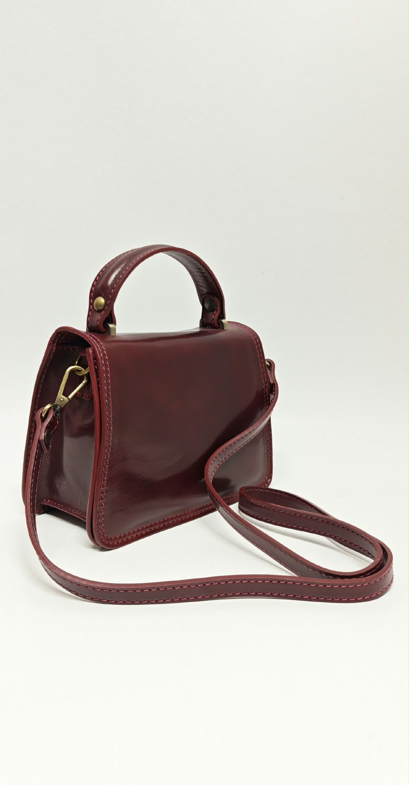 Borsa a Mano in Vera Pelle Bordeaux