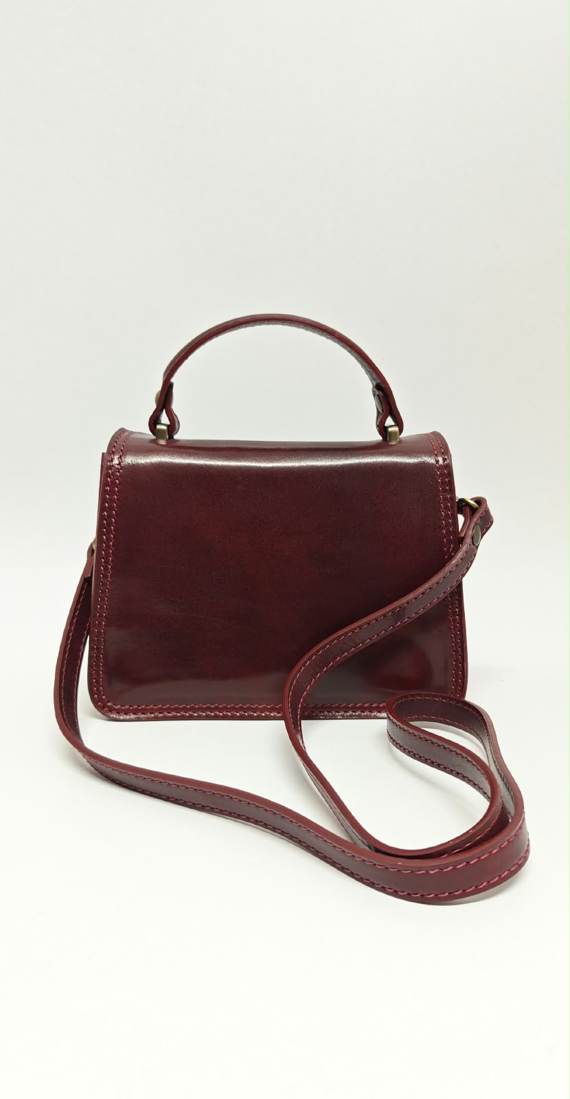Borsa a Mano in Vera Pelle Bordeaux