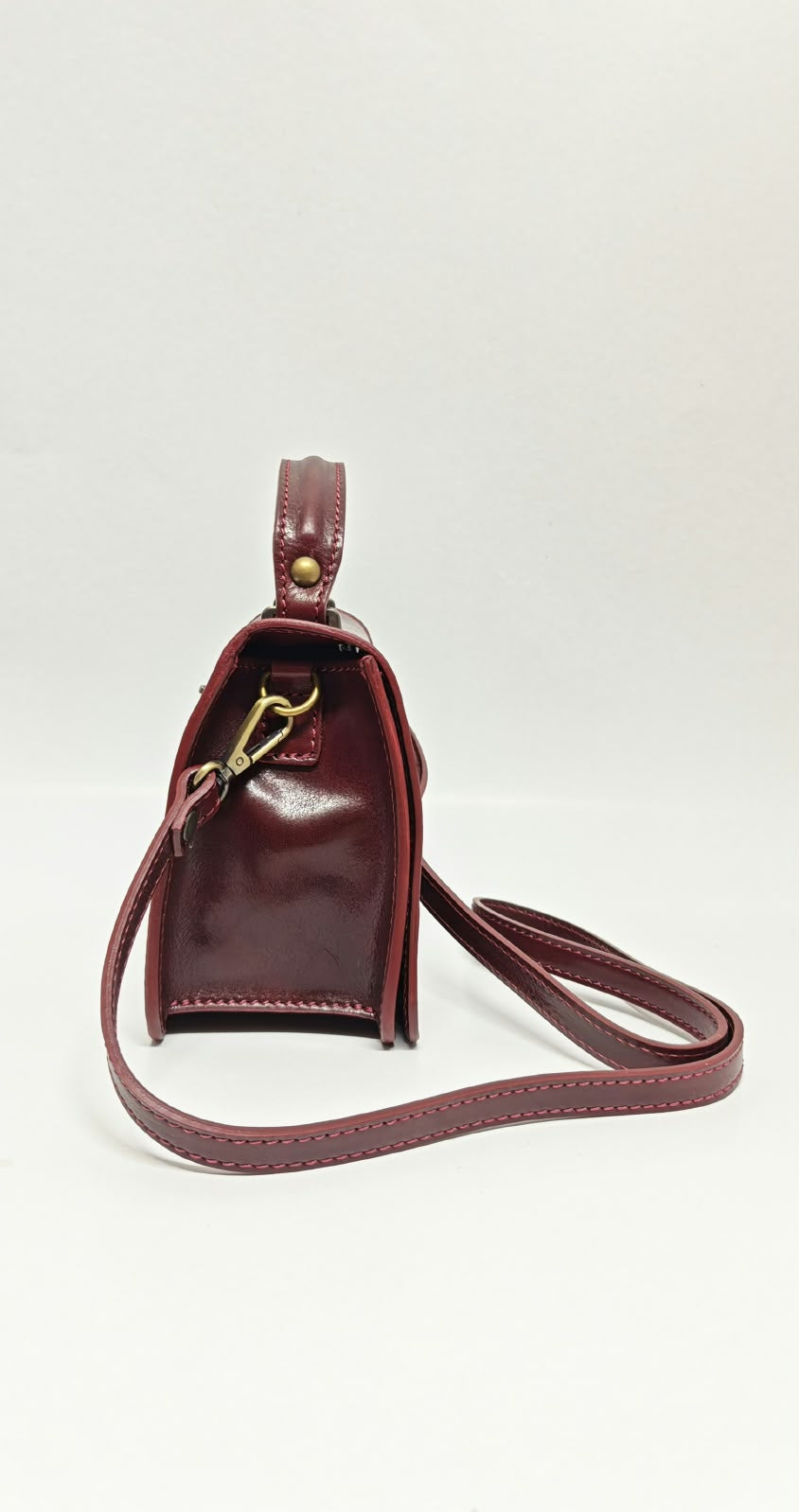 Borsa a Mano in Vera Pelle Bordeaux