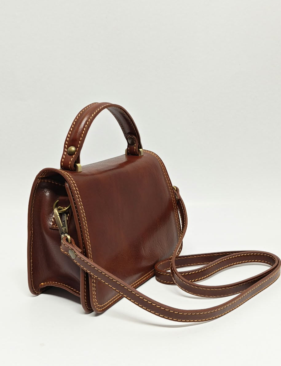 Borsa a Mano in Vera Pelle Marrone