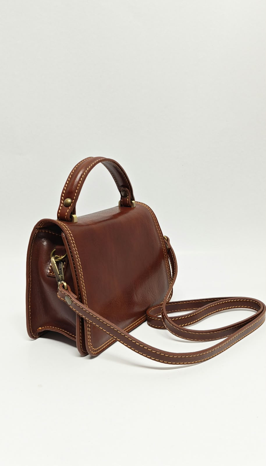 Borsa a Mano in Vera Pelle Marrone