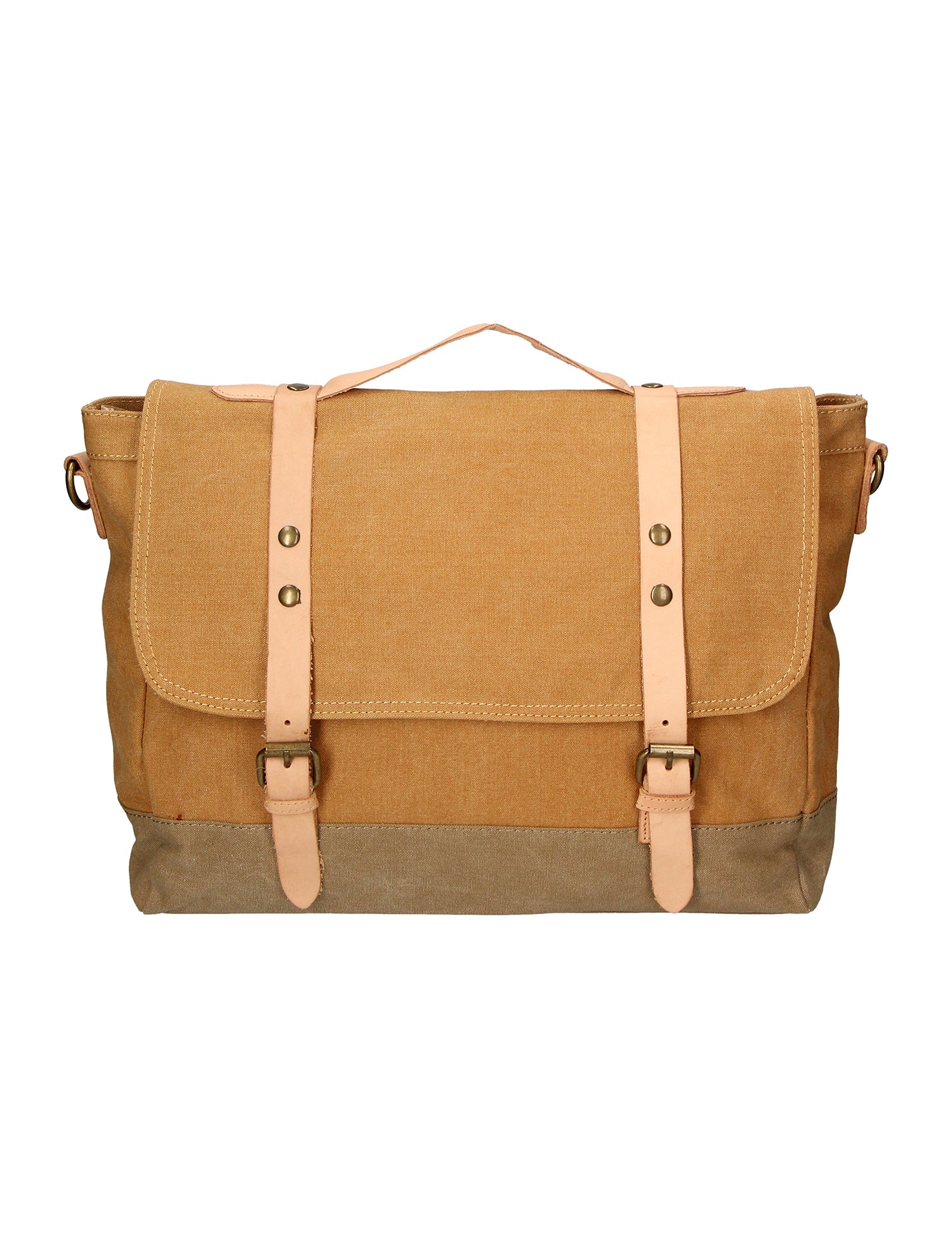 Minerva Borsa a mano unisex Canvas e pelle ZG3011-CUOIO COGNAC Gave Lux