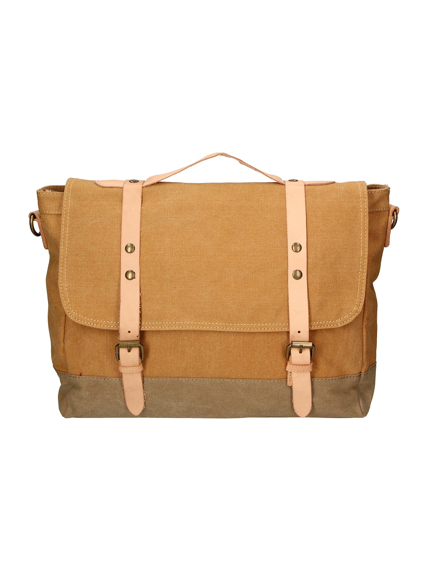 Minerva Borsa a mano unisex Canvas e pelle ZG3011-CUOIO COGNAC Gave Lux