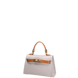 Borsa a mano da donna 100% vera pelle 07221-D86 GRIGIO CHIARO+D44 CUOIO Roberta Rossi