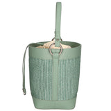 Women's bucket bag, mixed leather and fabric, Made in Italy, 24x18x15 cm