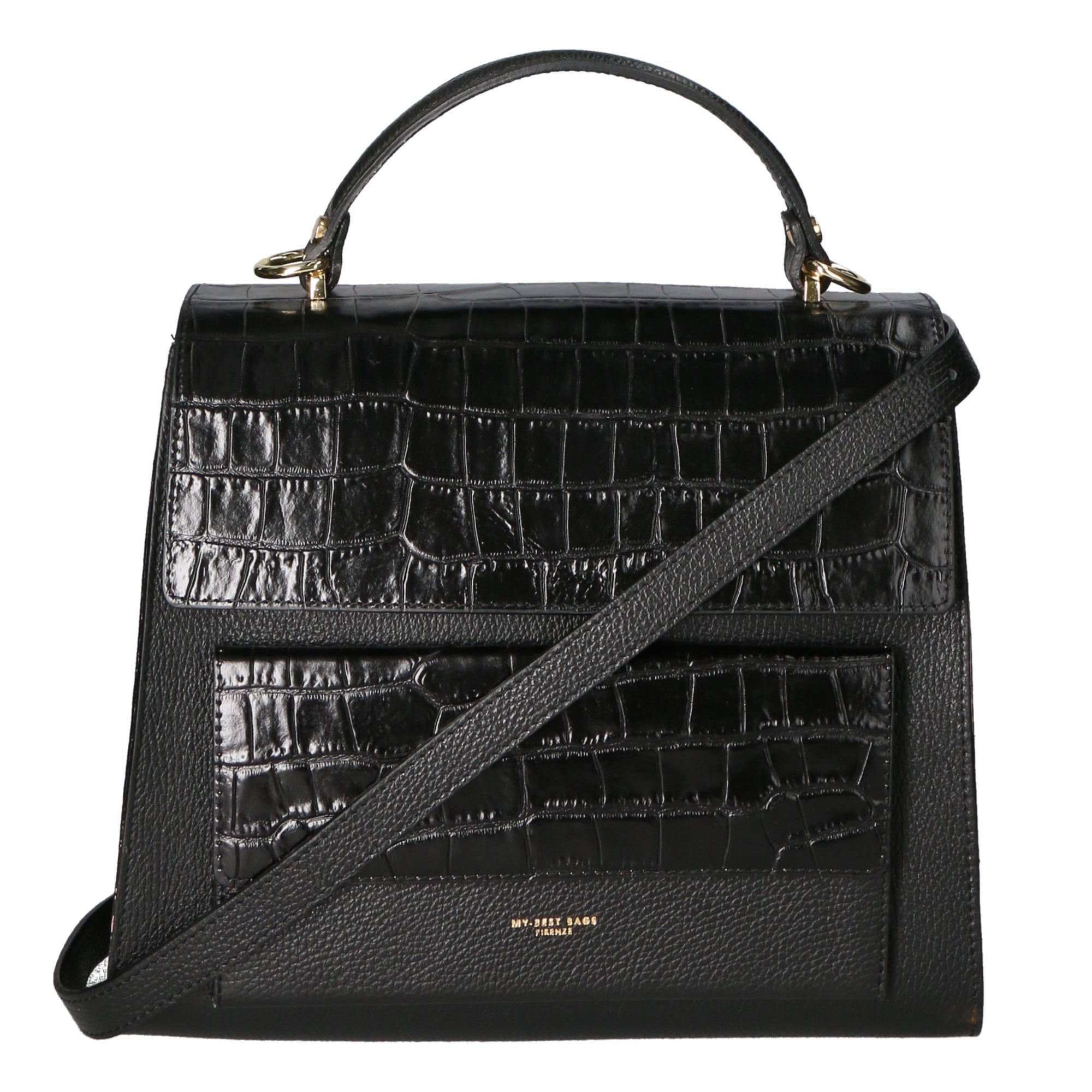 Borsa a mano da donna Made in Italy Vera pelle MYB-7034-SS-D28 NERO BLACK My Best Bag