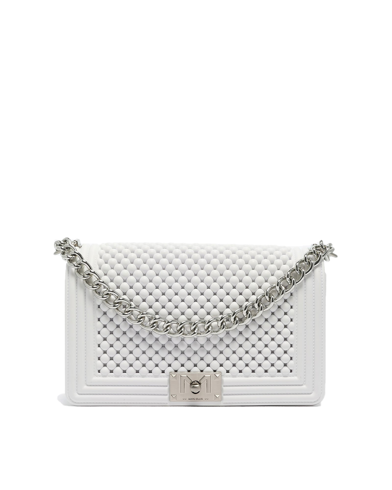 Borsa a mano da donna 100% Pvc FLAT M BALL-OFF BLANC + BRUSH SILVER Marc Ellis