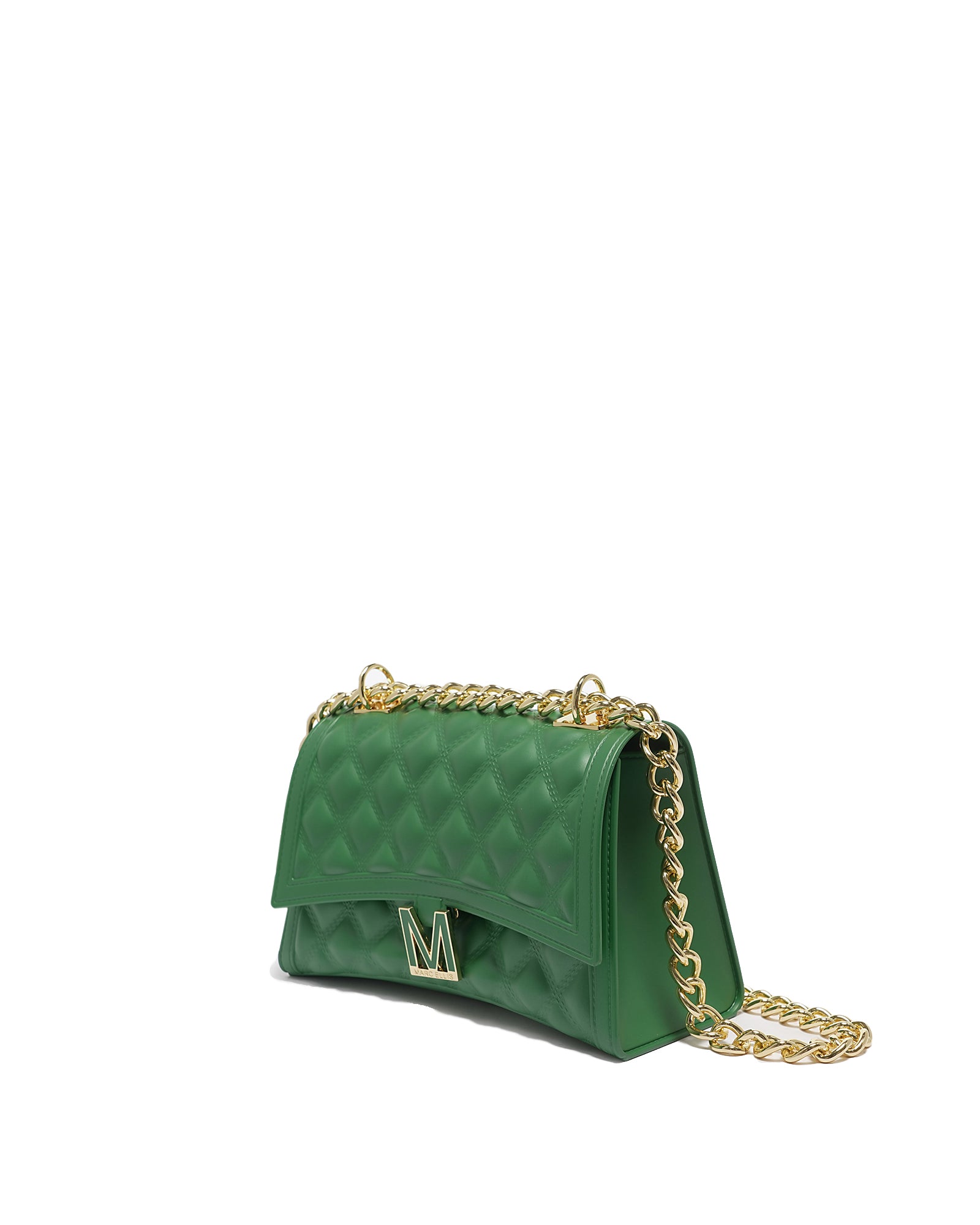 Borsa a mano da donna 100% Pvc FLAT RHOMBUS M-EMERALD GREEN + GOLD Marc Ellis
