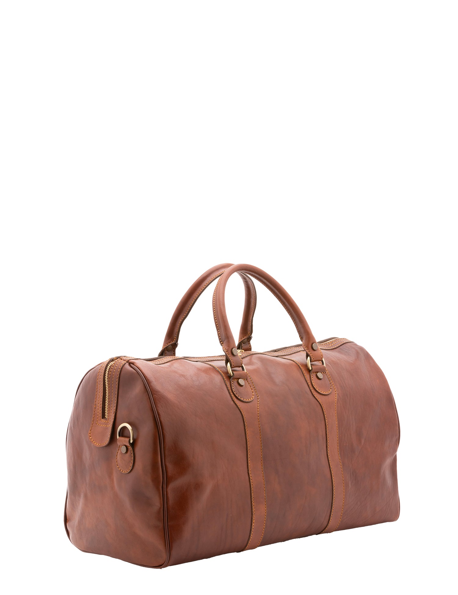 Borsa da viaggio unisex in vera pelle 100% cotone 4039-MARRONE Alessia Firenze