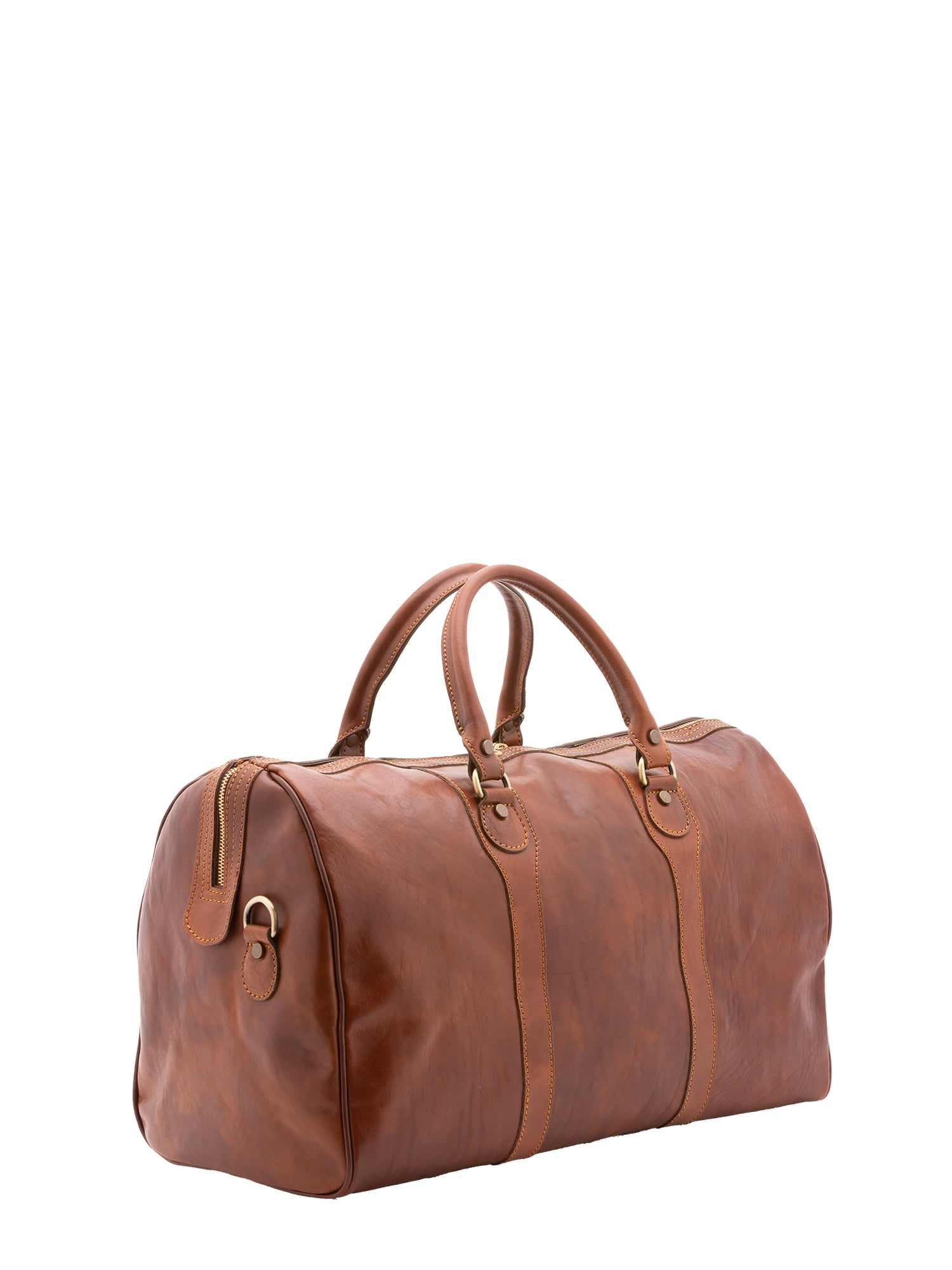 Borsa da viaggio unisex in vera pelle 100% cotone 4039-MARRONE Alessia Firenze