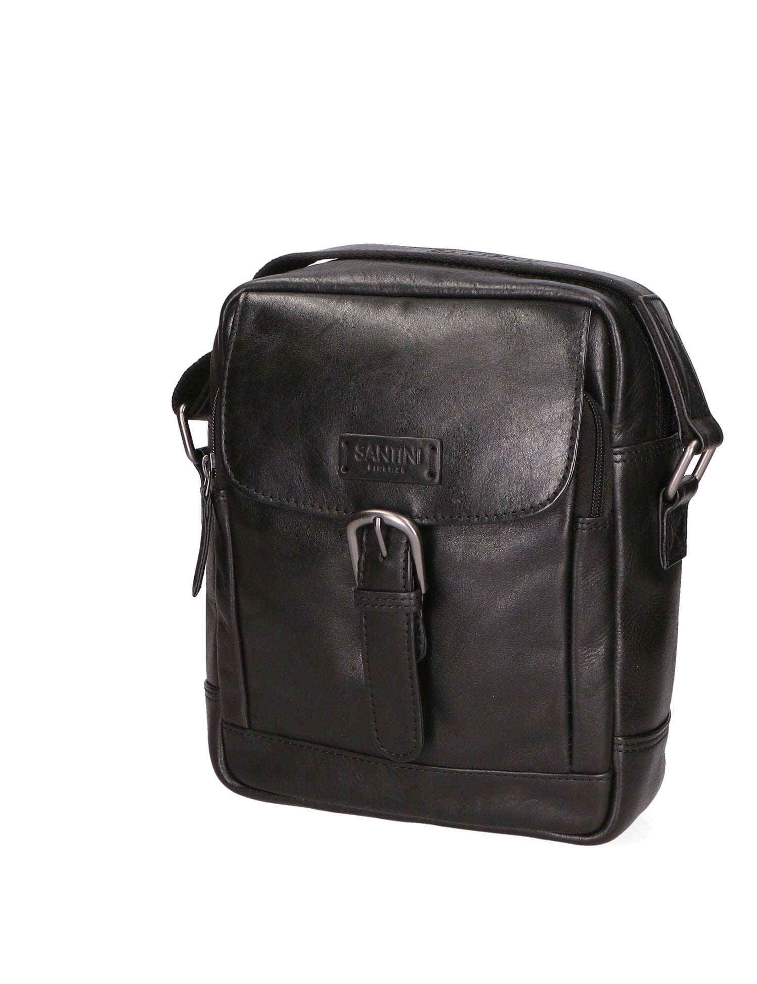 Borsa a tracolla unisex vera pelle 100% pelle di vacchetta SN5863847-BLACK Santini Firenze