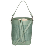 Women's bucket bag, mixed leather and fabric, Made in Italy, 24x18x15 cm