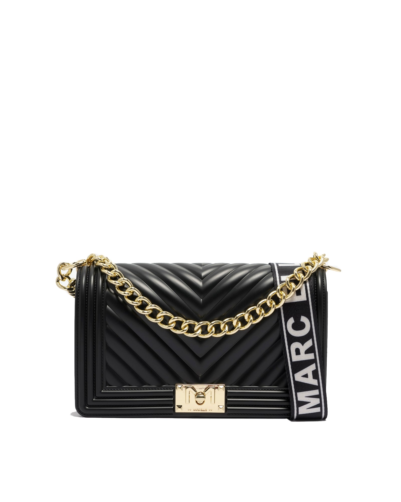 Borsa a mano da donna 100% PVC FLAT M-BLACK + LIGHT GOLD Marc Ellis