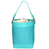 Women's bucket bag, mixed leather and fabric, Made in Italy, 24x18x15 cm