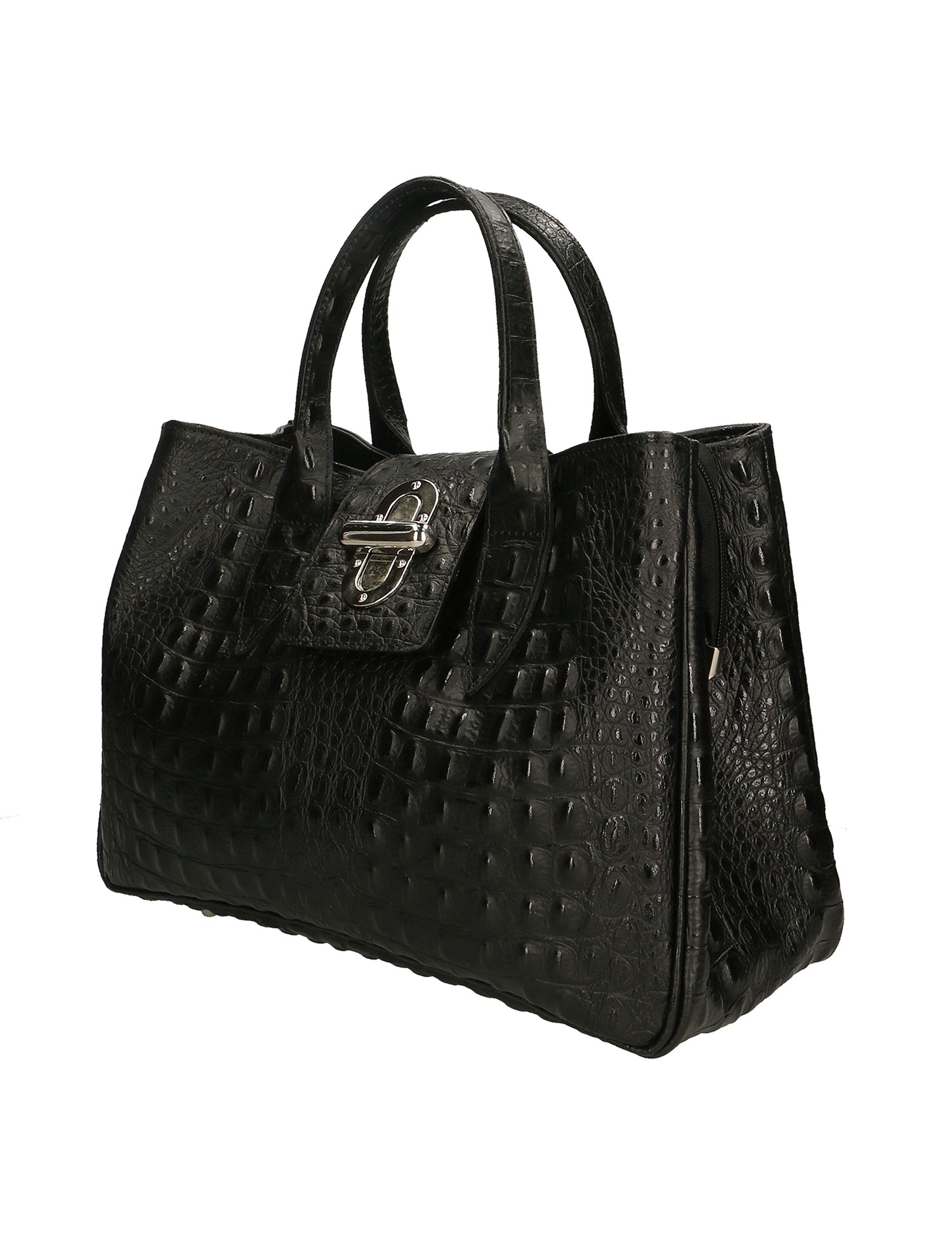 Ascoli Borsa a mano da donna Pelle stampata cocco 7718-NERO BLACK Gave Lux