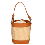 Women's bucket bag, mixed leather and fabric, Made in Italy, 16x13x10 cm