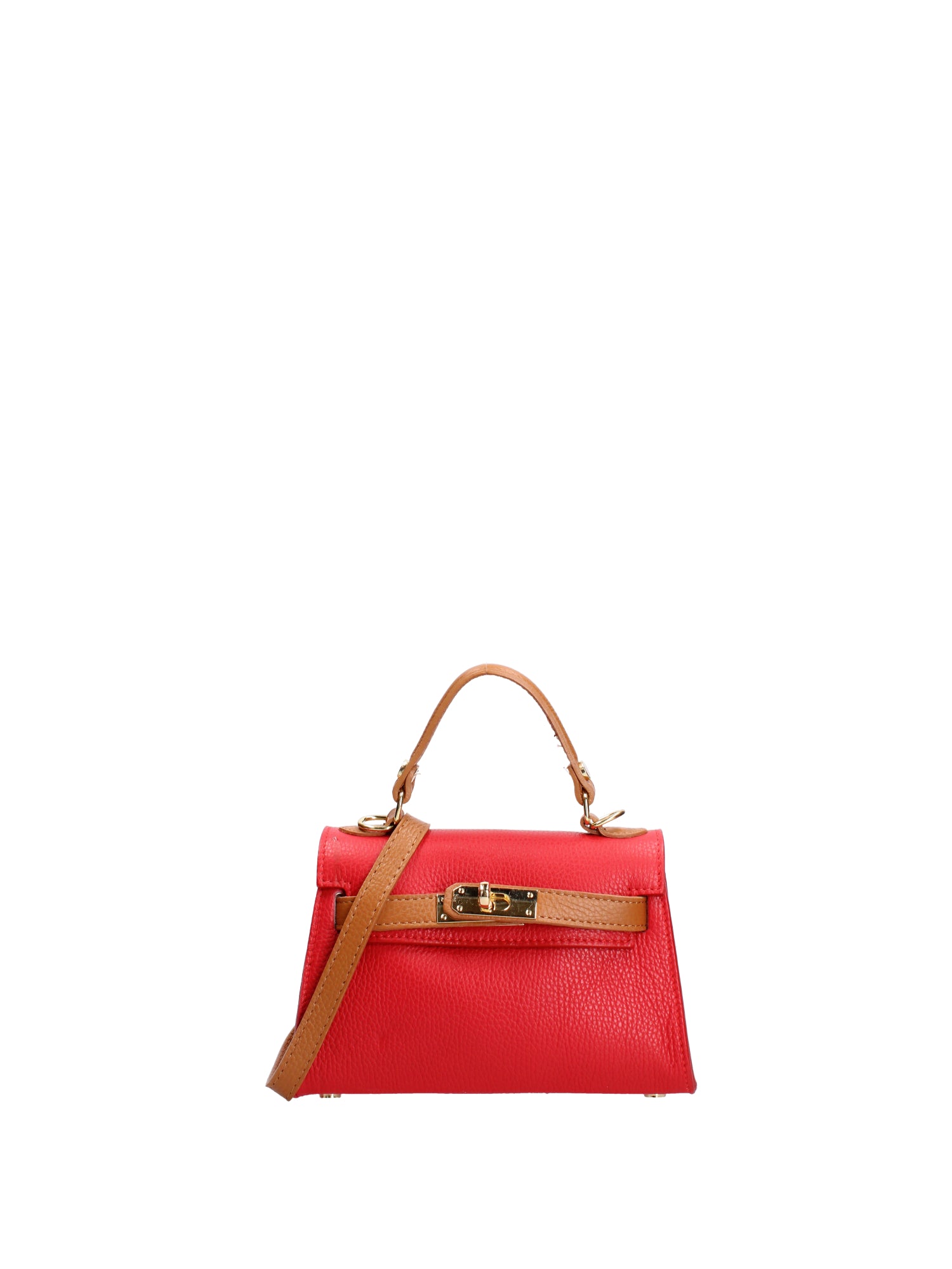 Borsa a mano da donna 100% vera pelle 07221-D58 ROSSO+D44 CUOIO Roberta Rossi