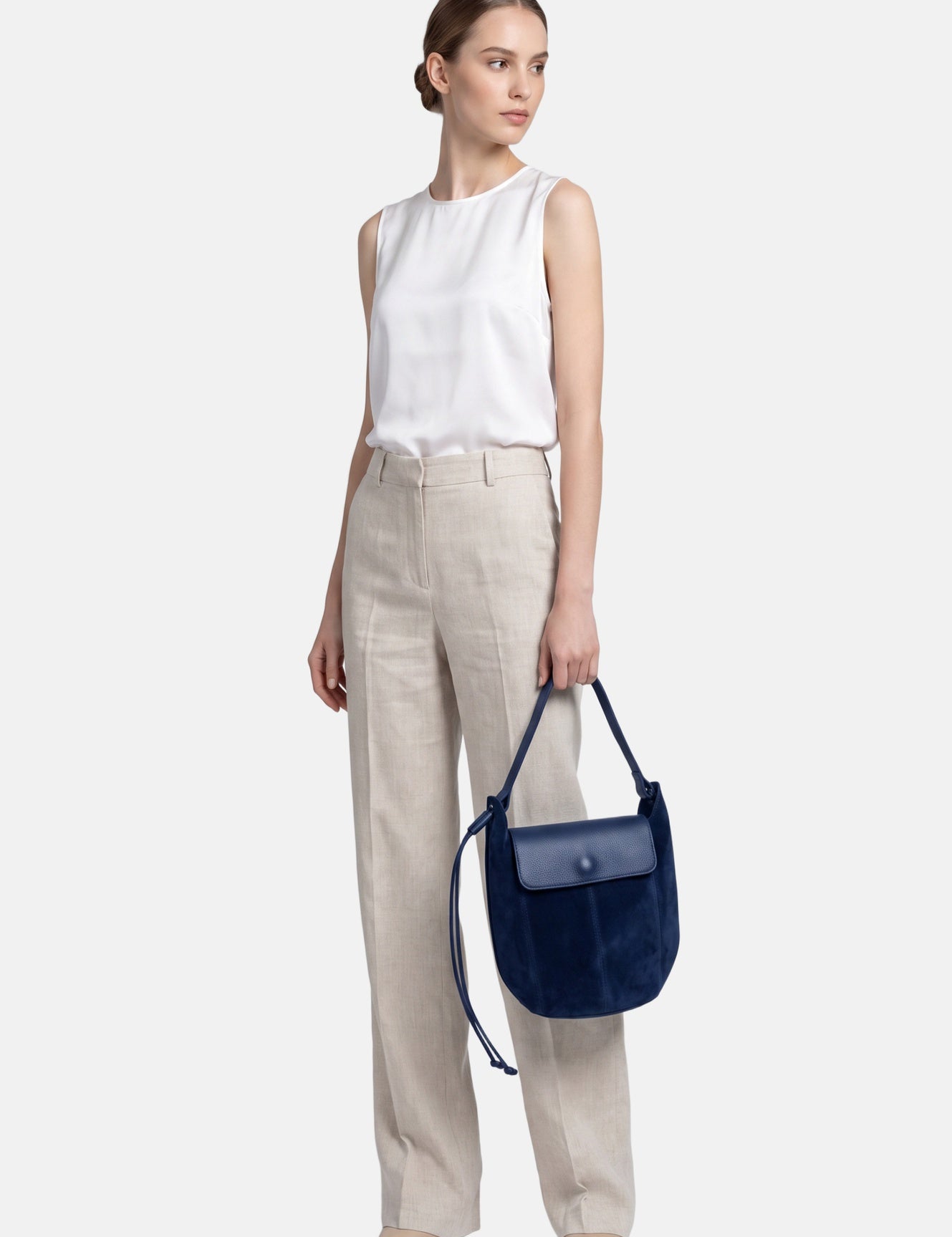 Borsa a Tracolla in Dollaro Leather Blu Jeans